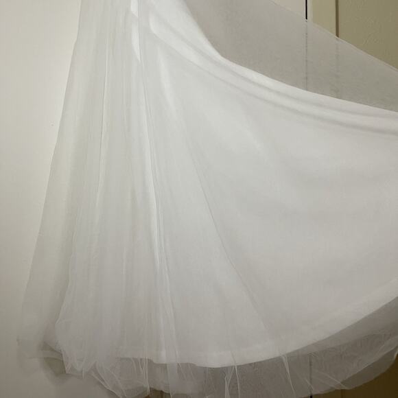 NEW! Selfie Leslie Floating By Plunging Neckline Mesh Overlay Midi Dress White L - Picture 8 of 13